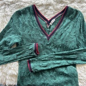 Free People Long Sleeve Green Lace Top - Size Small